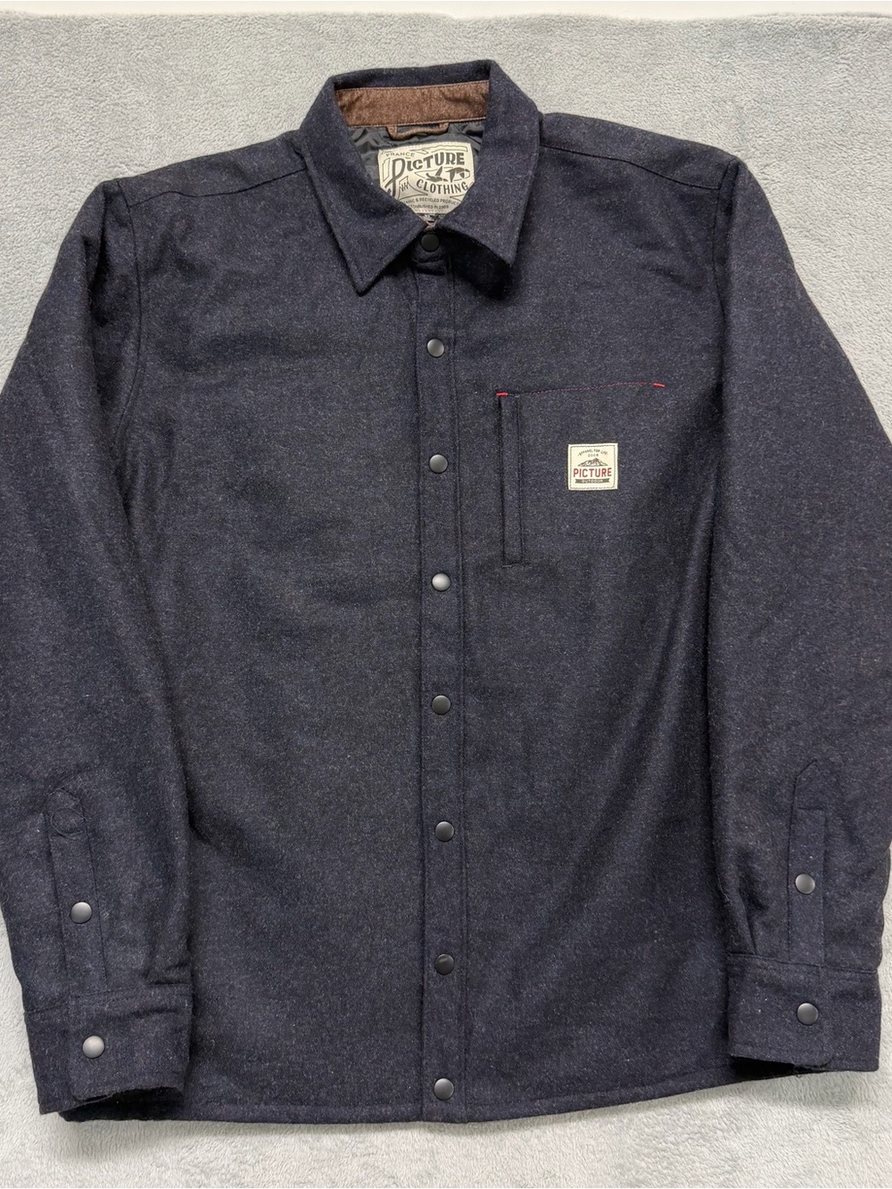 Picture Organic Clothing Insulated Button Shirt Shacket Blue Wool Blend Mens XL